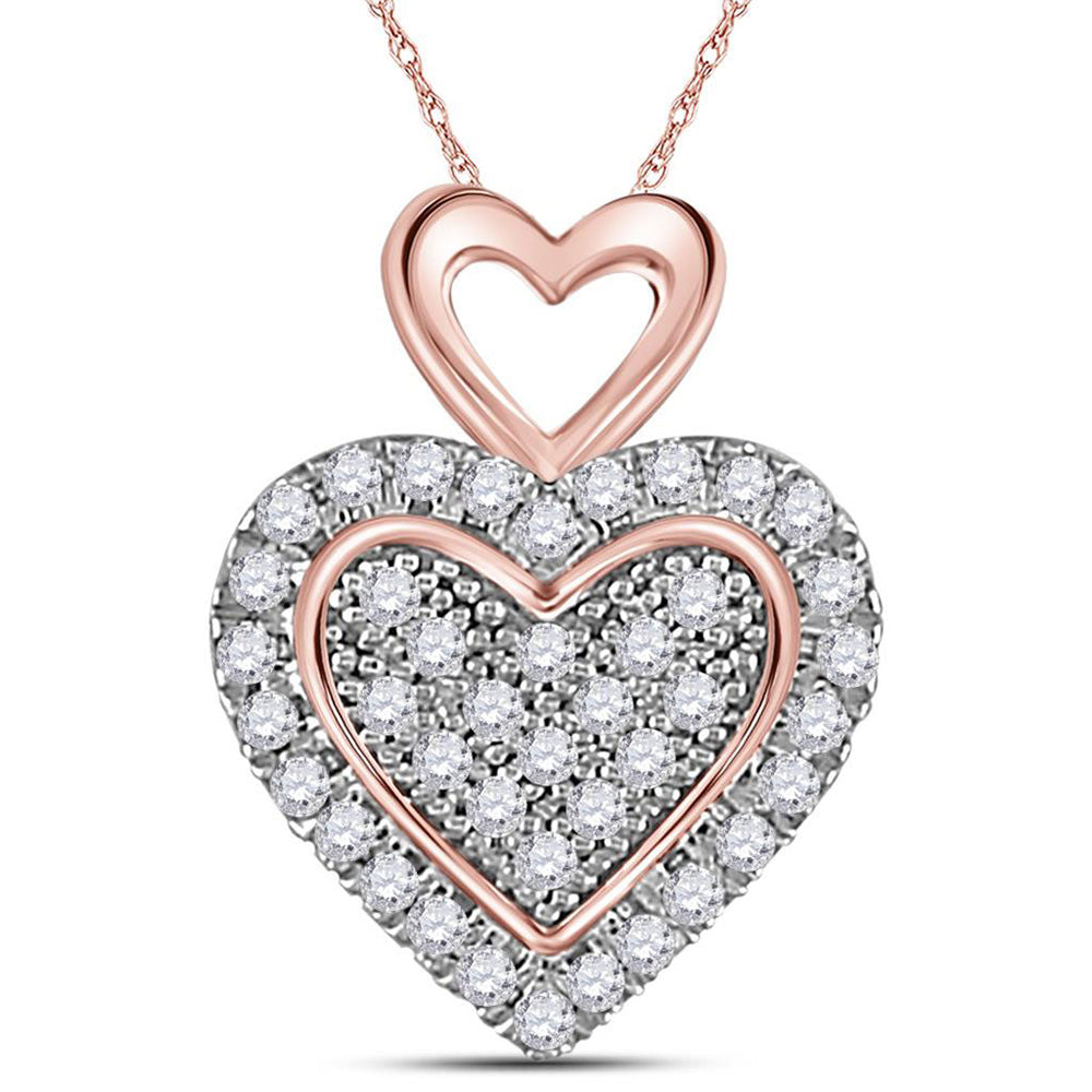 10kt Two-tone Gold Womens Round Diamond Heart Pendant 1/6 Cttw