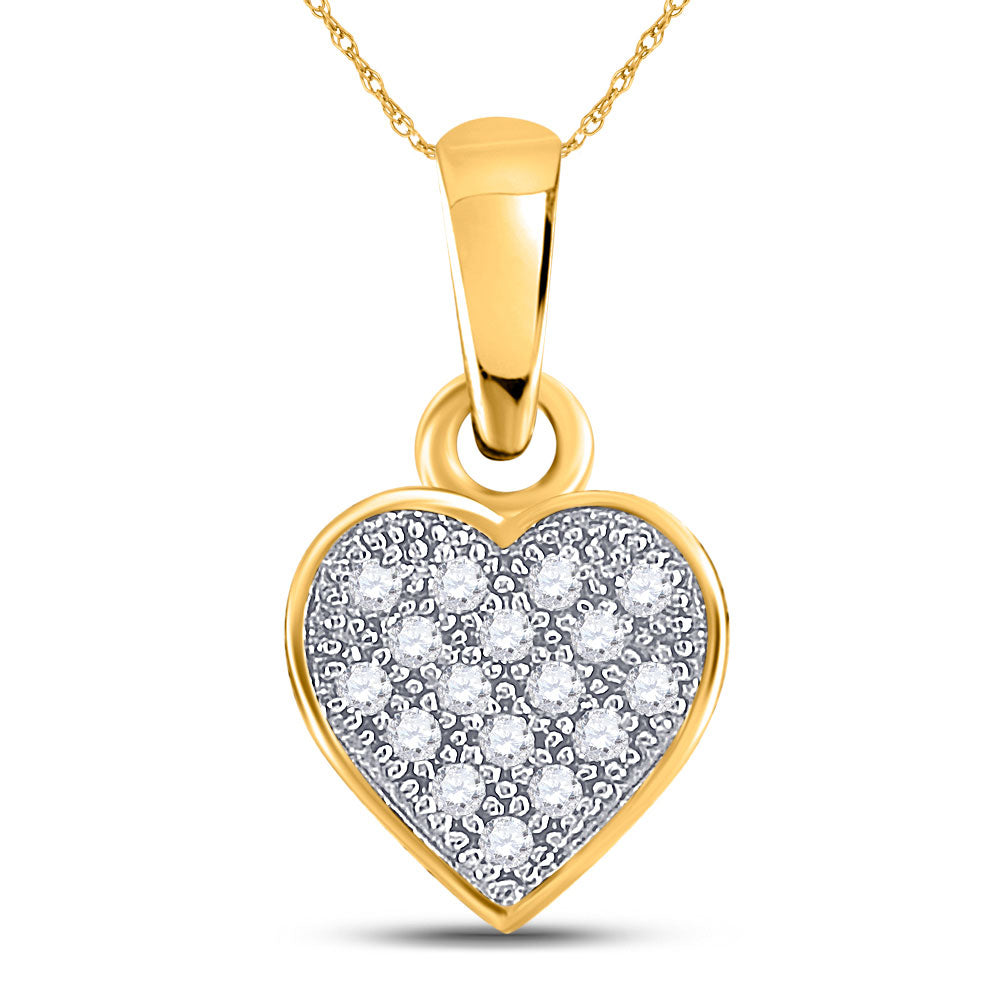 10kt Yellow Gold Womens Round Diamond Cluster Small Heart Pendant 1/20 Cttw