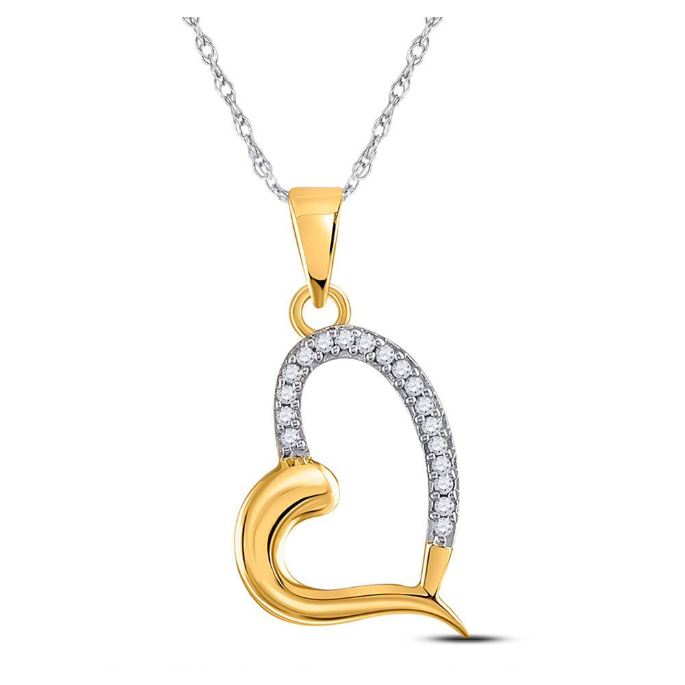 10kt Yellow Gold Womens Round Diamond Heart Pendant 1/20 Cttw