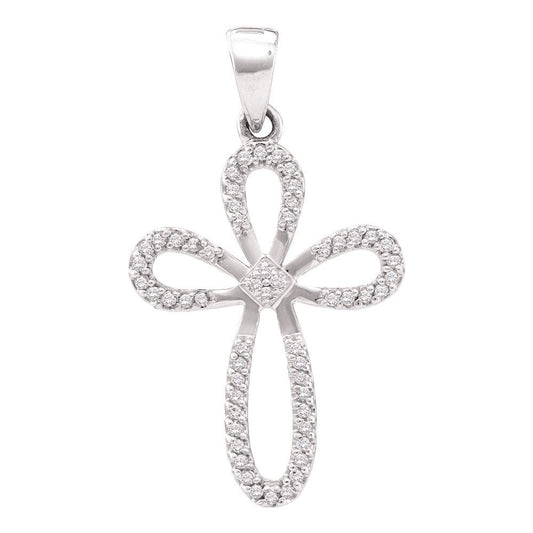 10kt Yellow Gold Womens Round Diamond Oblong Cross Outline Pendant 1/5 Cttw