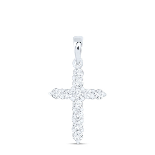 14kt White Gold Womens Round Diamond Cross Religious Pendant 1/4 Cttw