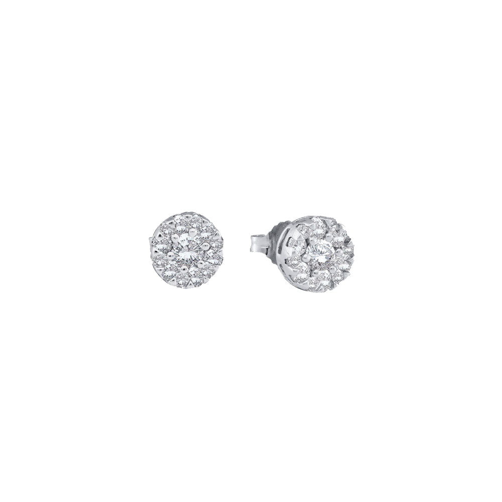 14kt White Gold Womens Round Diamond Flower Cluster Stud Earrings 1/4 Cttw