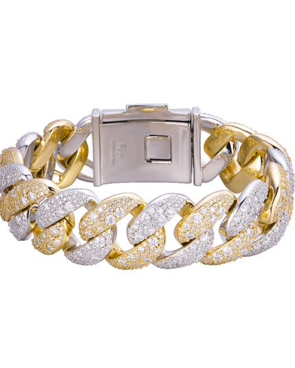 Sterling Silver Round 22mm Moissanite Miami Cuban 8.5 Inch Mosaic Setting Bracelet RP+GP 26 Cttw