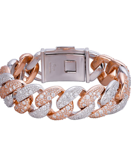 Sterling Silver Round 22mm Moissanite Miami Cuban 8.5 Inch Mosaic Setting Bracelet RP+PP 26 Cttw