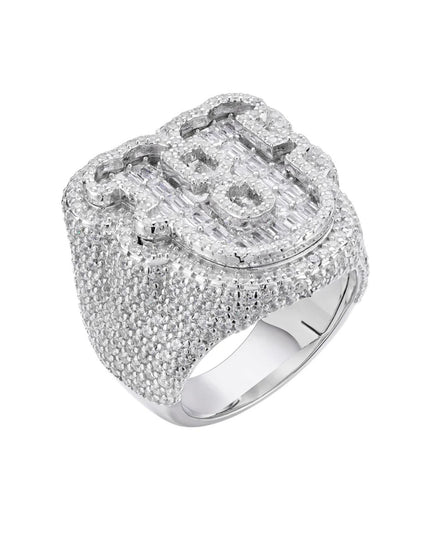 Sterling Silver Round Baugette Moissanite Albhabet U letter Initial SZ 10 Mens Ring RP 6-1/2 Cttw