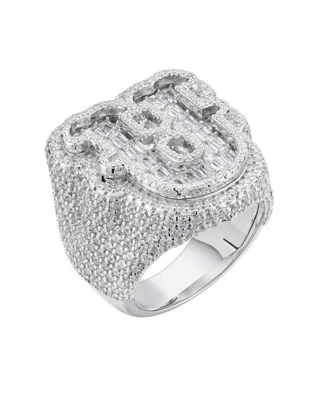 Sterling Silver Round Baugette Moissanite Albhabet U letter Initial SZ 10 Mens Ring RP 6-1/2 Cttw