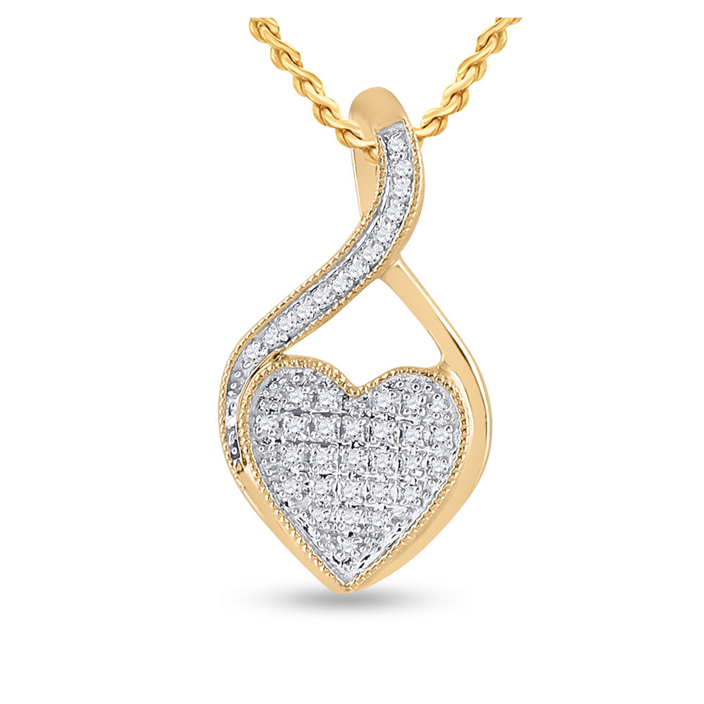 10kt Yellow Gold Womens Round Diamond Heart Pendant 1/10 Cttw