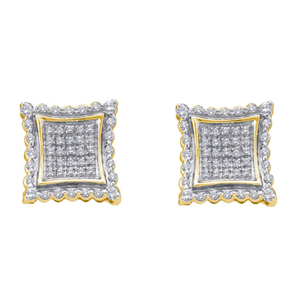 10kt Yellow Gold Round Diamond Square Earrings 1/2 Cttw