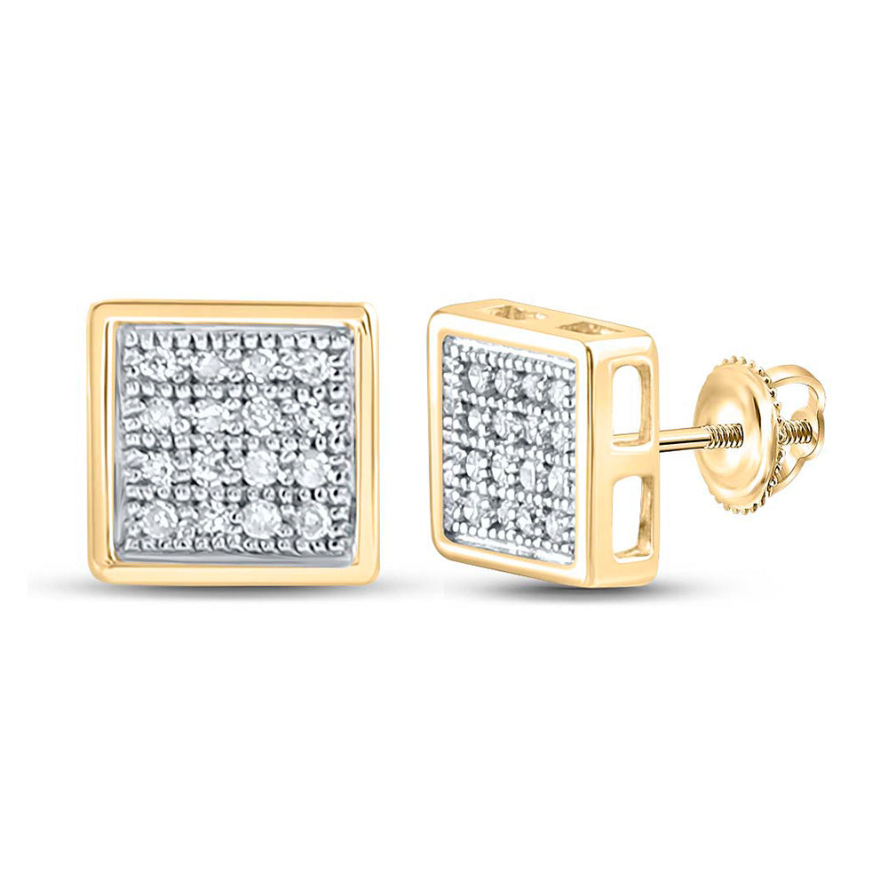 10kt Yellow Gold Round Diamond Square Earrings 1/10 Cttw