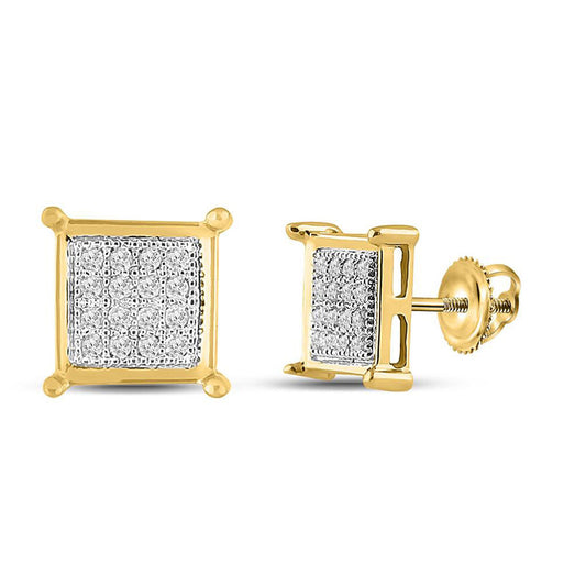 10kt Yellow Gold Womens Round Diamond Square Earrings 1/10 Cttw