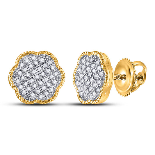 10kt Yellow Gold Womens Round Diamond Cluster Earrings 1/5 Cttw