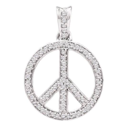 10kt White Gold Womens Round Diamond Peace Sign Circle Pendant 1/4 Cttw