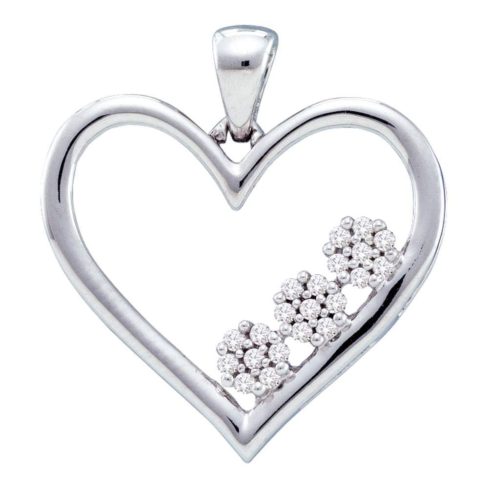 10kt White Gold Womens Round Diamond Heart Pendant 1/20 Cttw