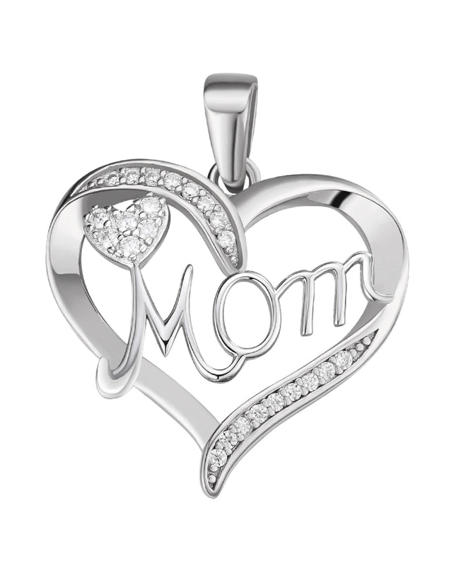 Sterling Silver Round Moissanite MOM Heart Designer Pendant RP 1/8 Cttw