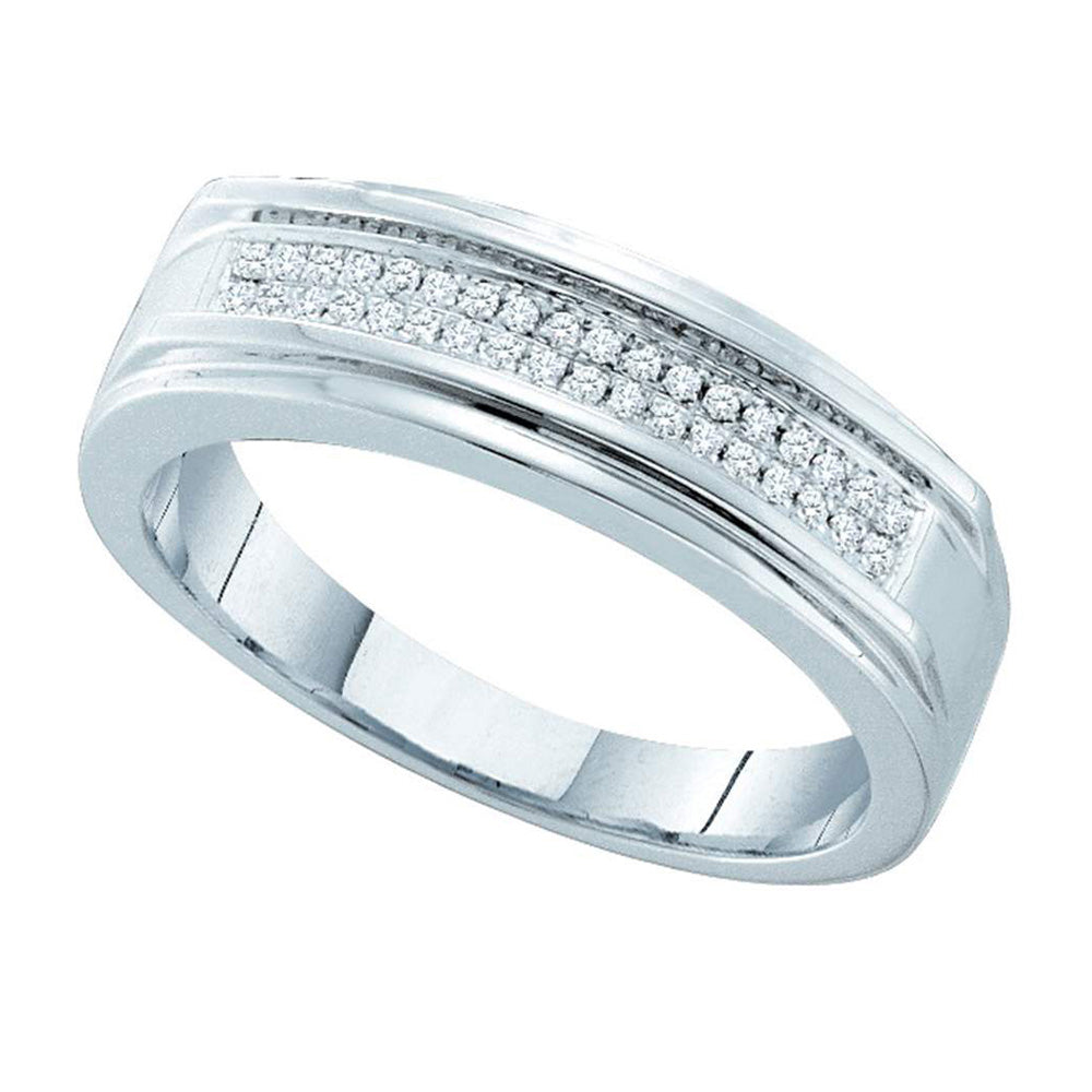 Sterling Silver Mens Round Diamond Band Ring 1/8 Cttw