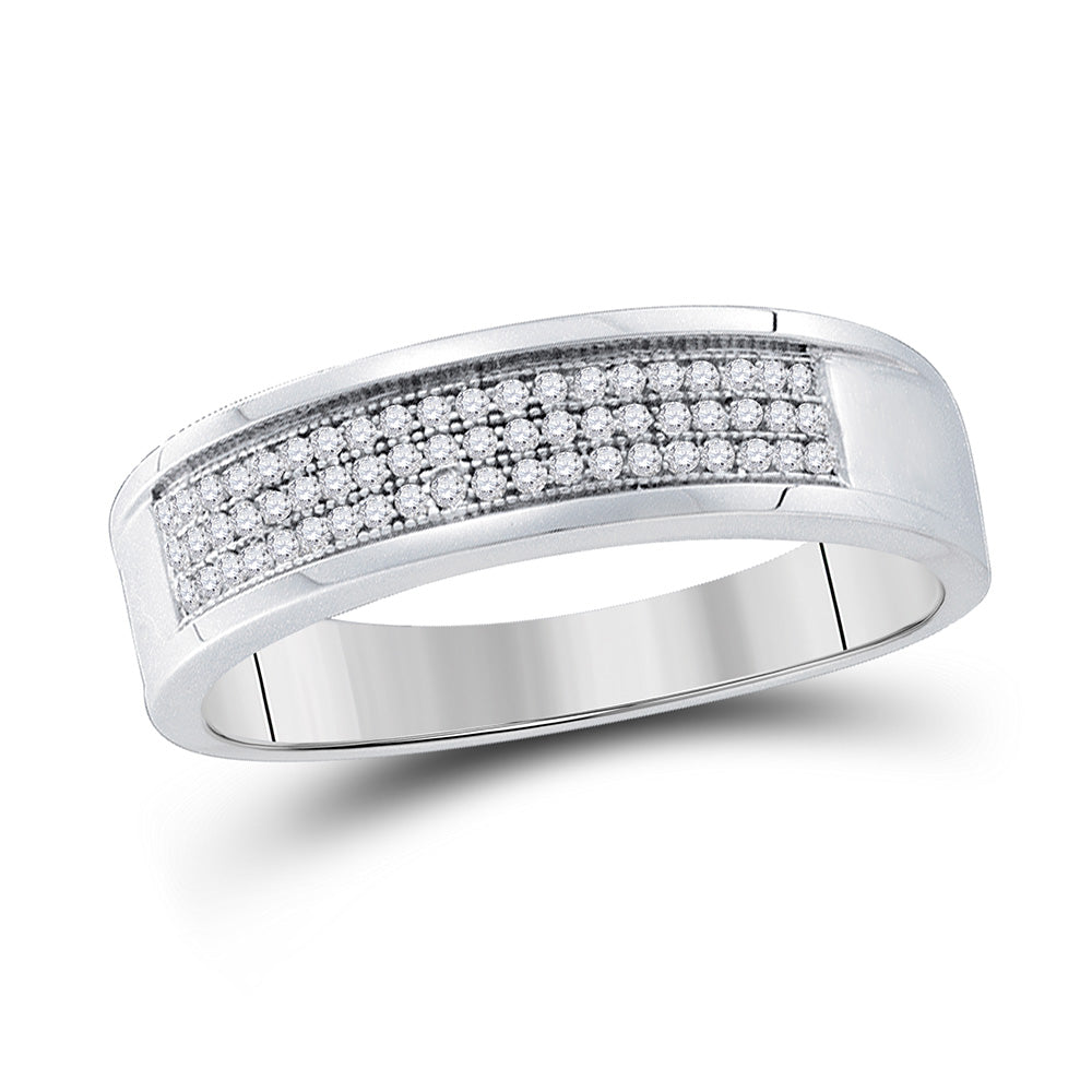 Sterling Silver Mens Round Diamond Band Ring 1/5 Cttw