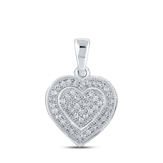 Sterling Silver Womens Round Diamond Heart Pendant 1/6 Cttw