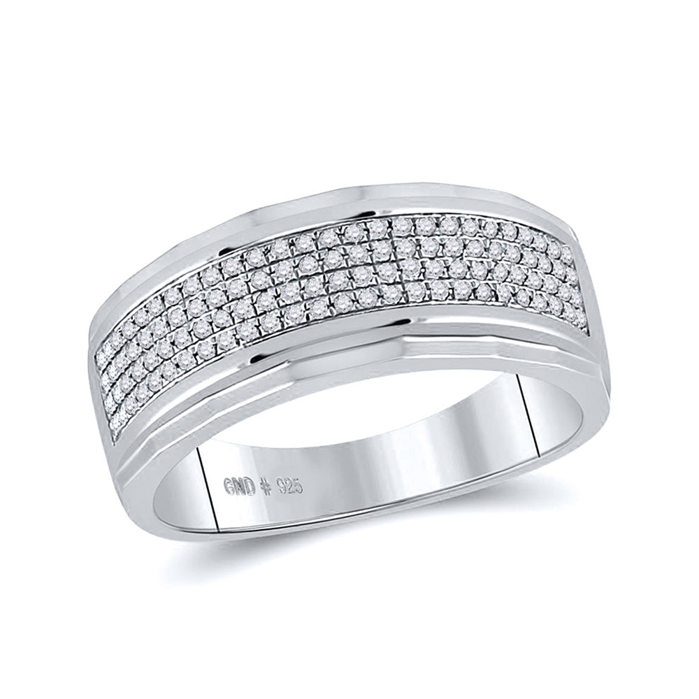 Sterling Silver Mens Round Diamond Band Ring 1/3 Cttw