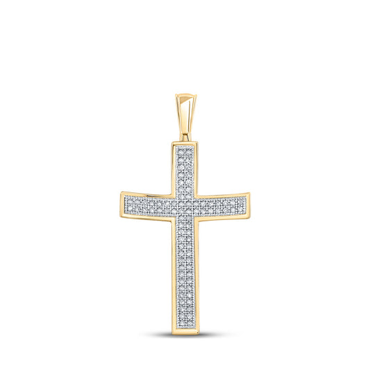 10kt Yellow Gold Mens Round Diamond Cross Charm Pendant 1/4 Cttw