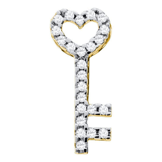 10kt Yellow Gold Womens Round Diamond Key Heart Pendant 1/4 Cttw