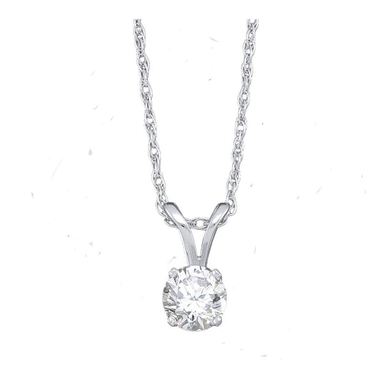 14kt White Gold Womens Round Diamond Solitaire Pendant 1/5 Cttw