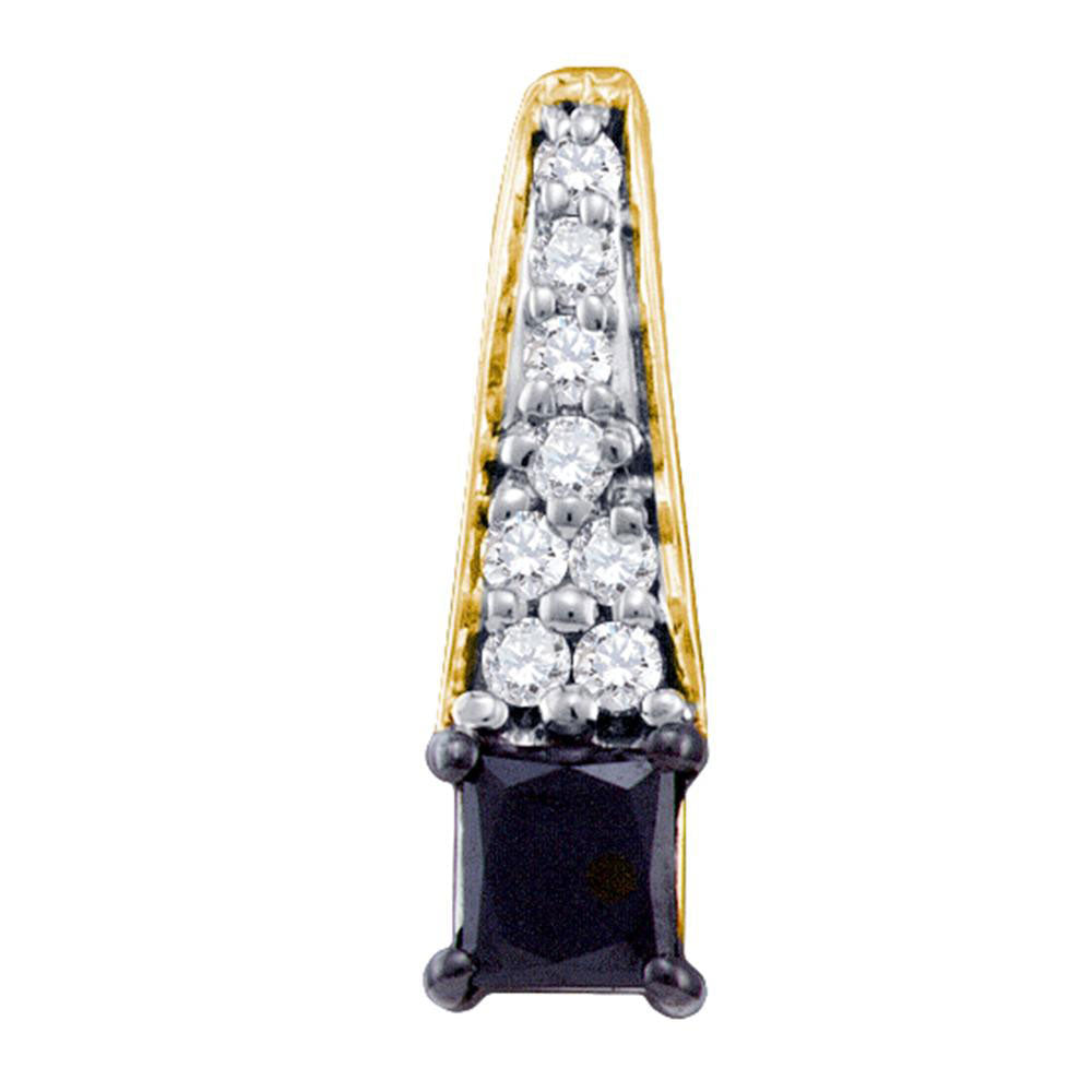 10kt Yellow Gold Womens Princess Black Color Enhanced Diamond Fashion Pendant 1/2 Cttw