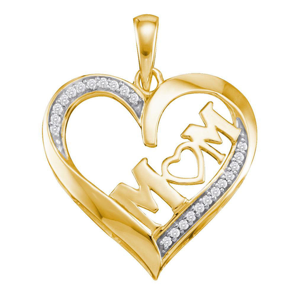 10kt Yellow Gold Womens Round Diamond Heart Mom Pendant 1/12 Cttw