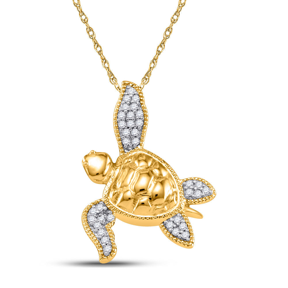 10kt Yellow Gold Womens Round Diamond Turtle Tortoise Pendant 1/10 Cttw