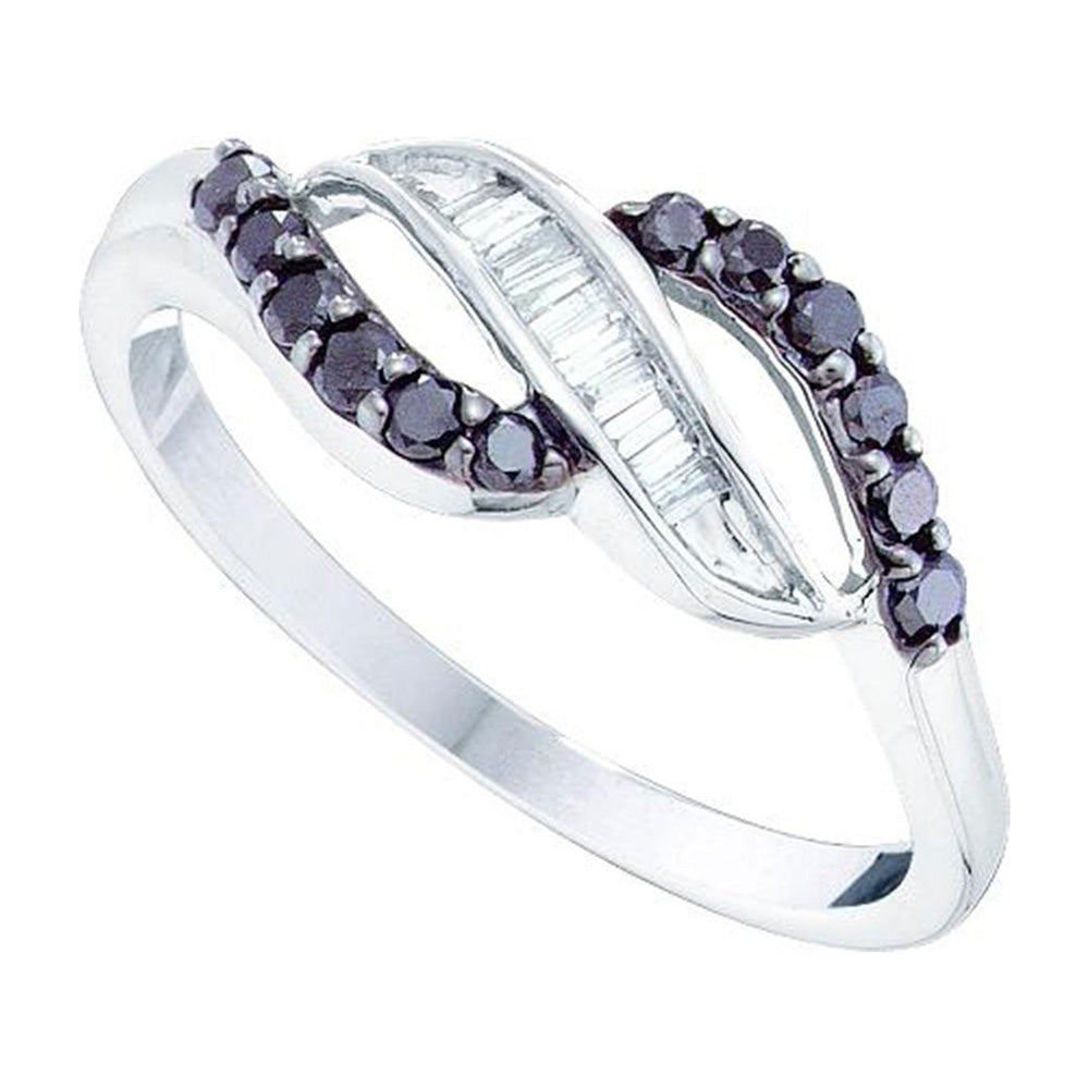 10kt White Gold Womens Round Black Color Enhanced Diamond Band Ring 1/3 Cttw