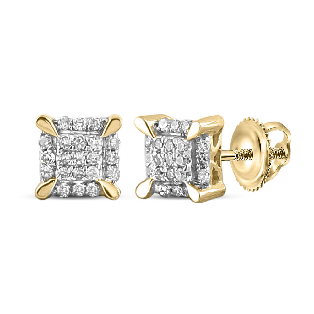 10kt Yellow Gold Round Diamond Square Earrings 1/20 Cttw