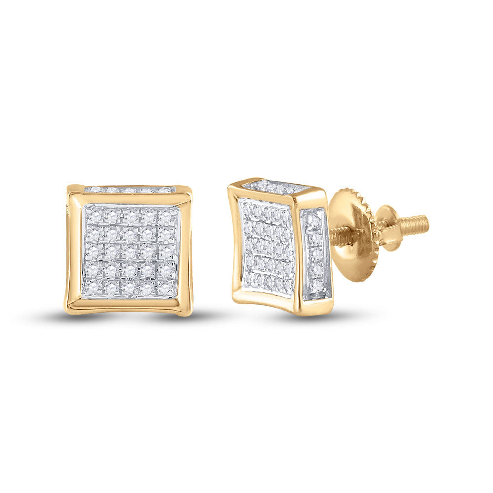 10kt Yellow Gold Round Diamond Square Earrings 1/8 Cttw