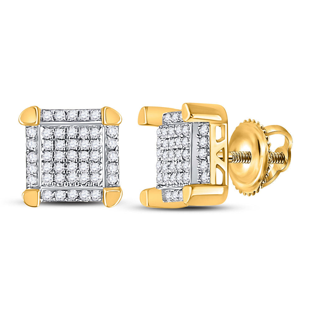 10kt Yellow Gold Round Diamond Square Cluster Stud Earrings 1/6 Cttw