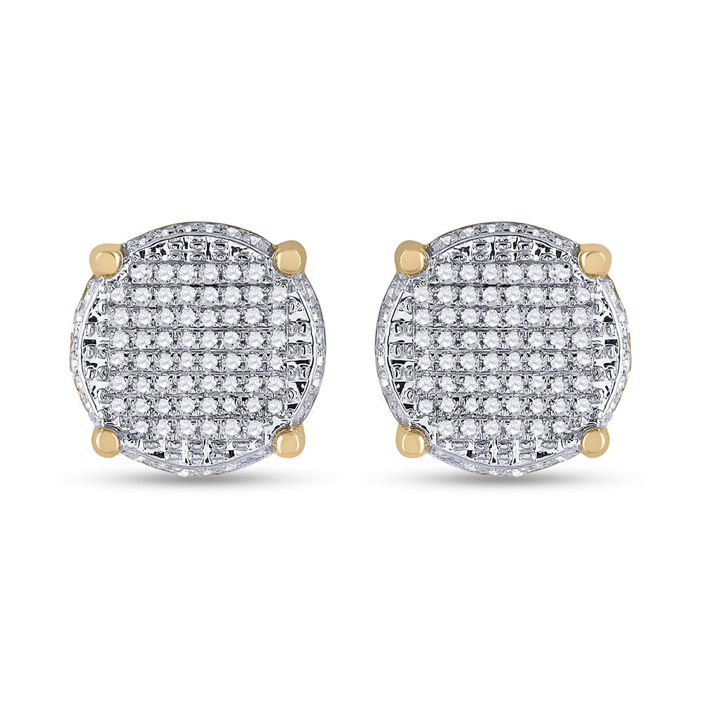 10kt Yellow Gold Round Diamond Cluster Earrings 1/3 Cttw