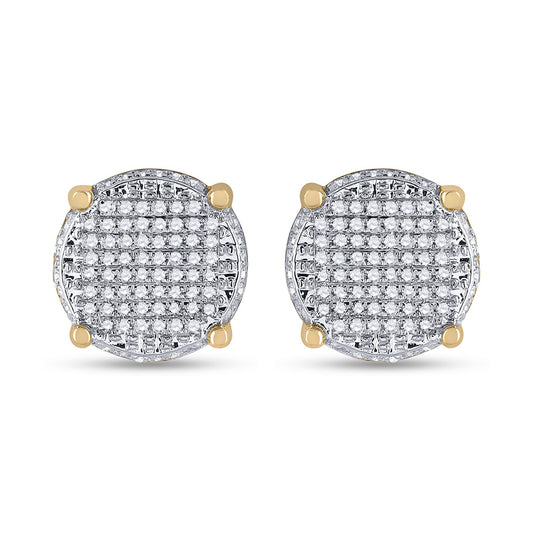 10kt Yellow Gold Round Diamond Cluster Earrings 1/3 Cttw