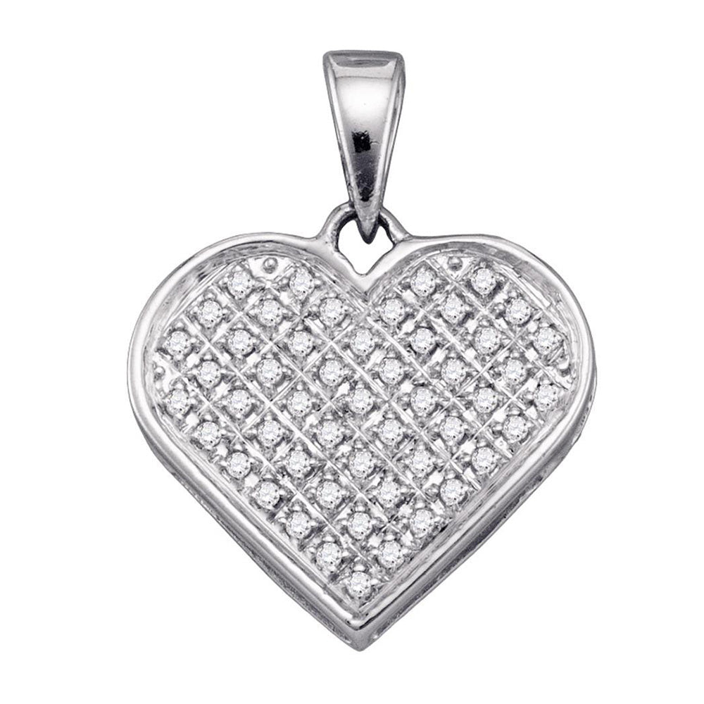 Sterling Silver Womens Round Diamond Heart Cluster Pendant 1/6 Cttw