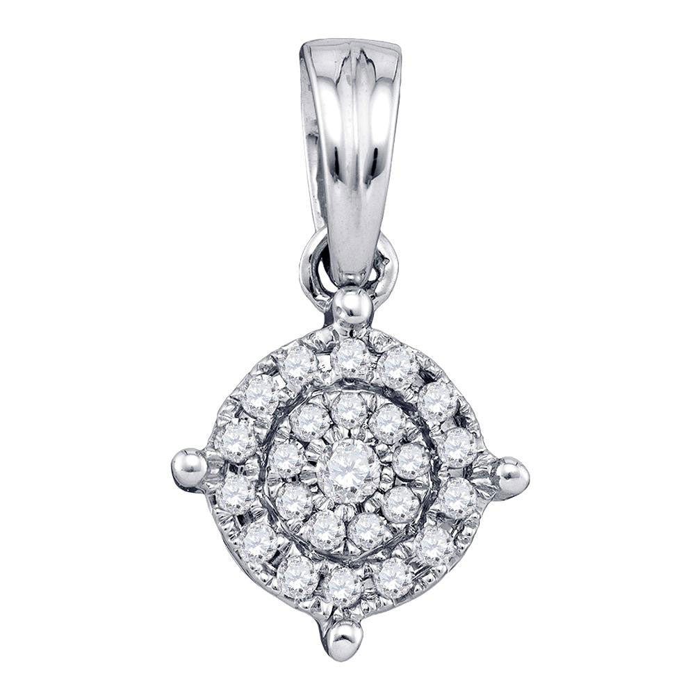 10kt White Gold Womens Round Diamond Circle Frame Cluster Pendant 1/6 Cttw