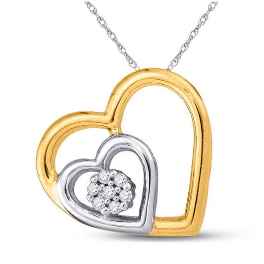 10kt Yellow Gold Womens Round Diamond Heart Pendant .03 Cttw