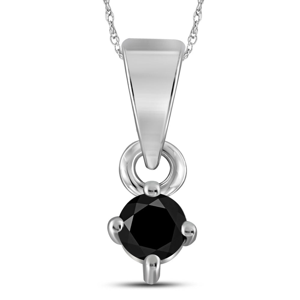 10kt White Gold Womens Round Black Color Enhanced Diamond Solitaire Pendant 1/8 Cttw