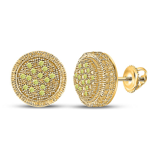 Yellow-tone Sterling Silver Round Color Enhanced Diamond Cluster Earrings 1/10 Cttw