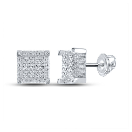 Sterling Silver Round Diamond Square Earrings 1/3 Cttw