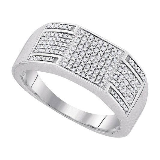 Sterling Silver Mens Round Diamond Square Top Band Ring 1/4 Cttw