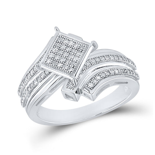 Sterling Silver Womens Round Diamond Offset Square Ring 1/4 Cttw