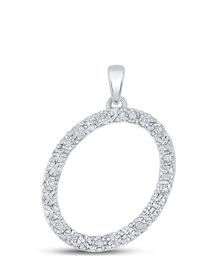 Sterling Silver Womens Round Diamond O Initial Letter Pendant 1/10 Cttw