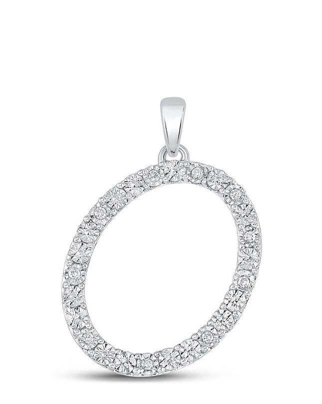 Sterling Silver Womens Round Diamond O Initial Letter Pendant 1/10 Cttw