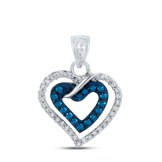 10kt White Gold Womens Round Blue Color Enhanced Diamond Heart Pendant 1/4 Cttw