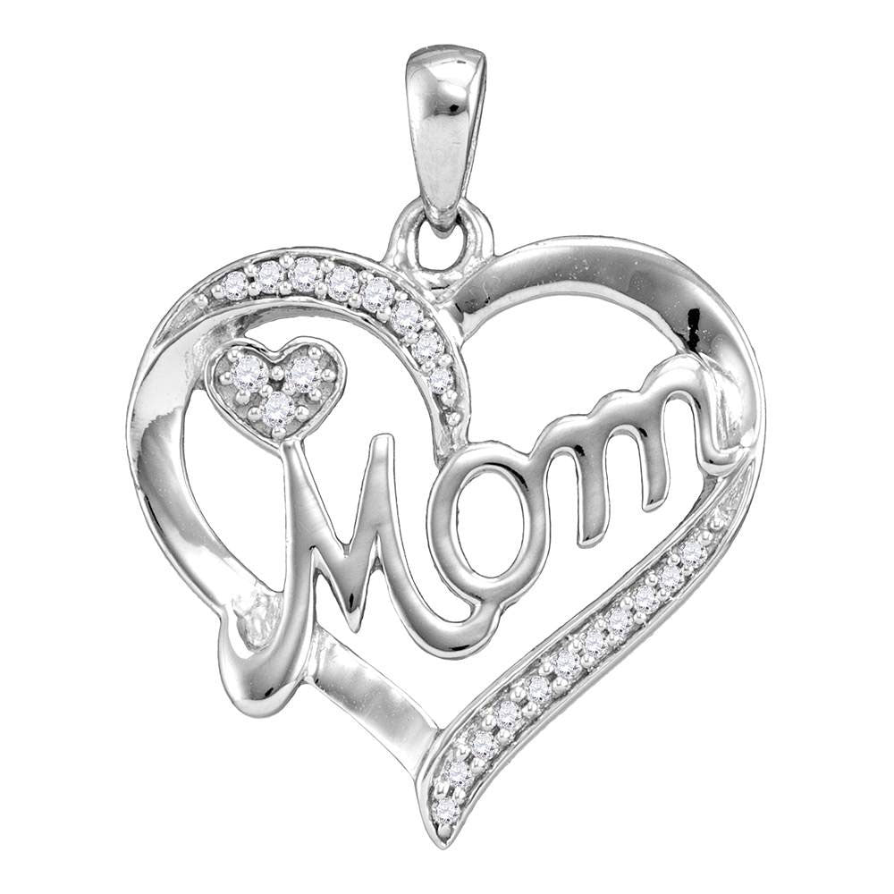 Sterling Silver Womens Round Diamond Mom Heart Pendant 1/10 Cttw