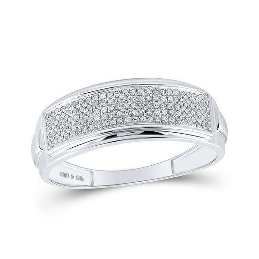 Sterling Silver Mens Round Diamond Pave Band Ring 1/4 Cttw