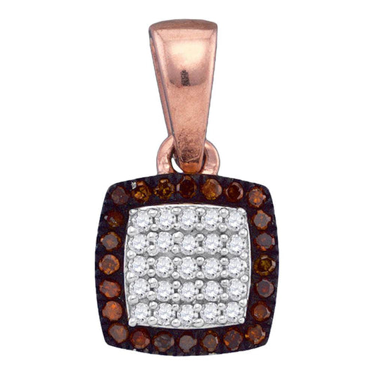 10kt Rose Gold Womens Round Red Color Enhanced Diamond Square Cluster Pendant 1/8 Cttw