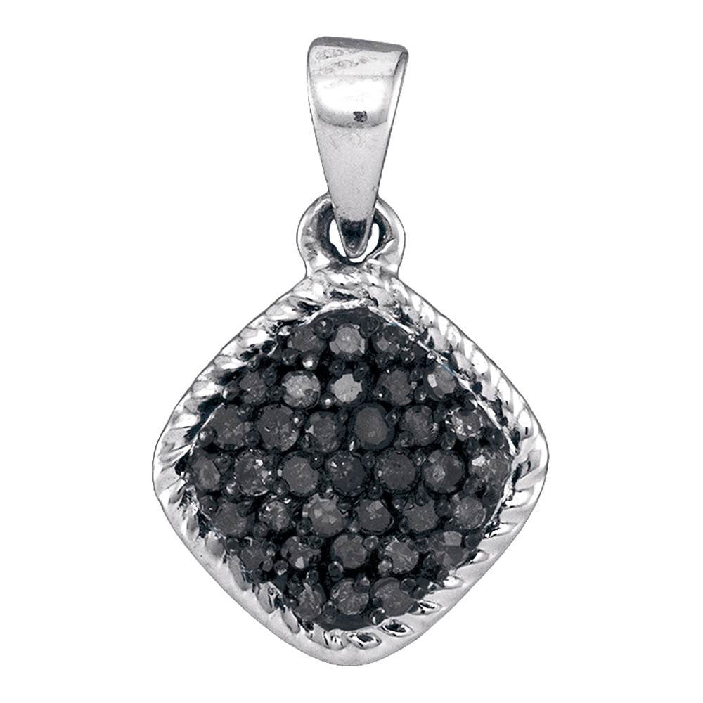 10kt White Gold Womens Round Black Color Enhanced Diamond Cluster Pendant 1/4 Cttw