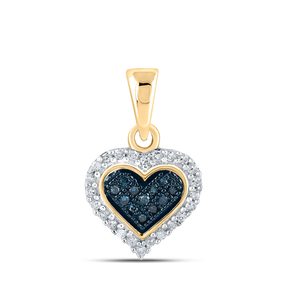 10kt Yellow Gold Womens Round Blue Color Enhanced Diamond Heart Pendant 1/8 Cttw